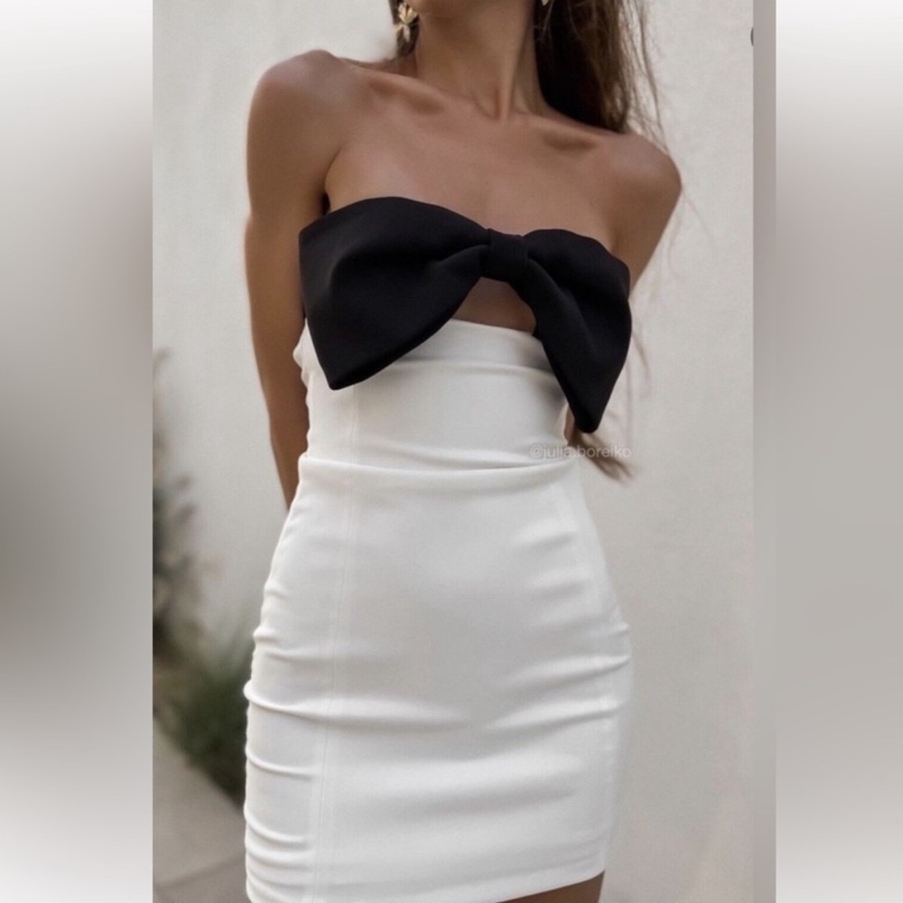 Zara Black Bow Mini dress Size Medium NWT Bloggers Favorite - Picture 4 of 12
